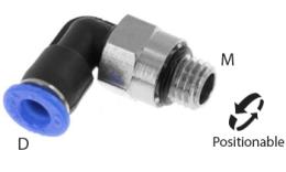 Knie push-in inschroefkoppeling O-ring, 4mm, M7, mini - afmetingen Knie push-in inschroefkoppeling O-ring, 4mm, M7, mini - afmetingen