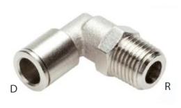Knee screw-in coupling, tapered thread, high temperature - dimensions