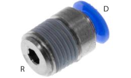 Gerade Steck-Einschraubkupplung, 4mm, konisches Gewinde, rund, mini - Abmessungen Gerade Steck-Einschraubkupplung, 4mm, konisches Gewinde, rund, mini - Abmessungen