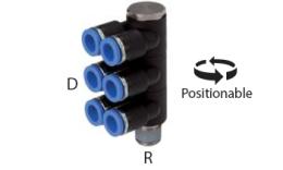 Divisor de banjo de joelho 6 pos rosca cônica - dimensões