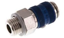 Quick coupling (blue sliding sleeve) NW5 with external wire, brass nickel -plated (MSV)