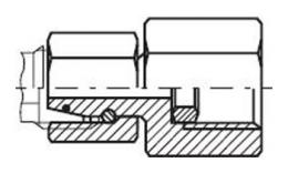 Drawing Pressure gauge coupling with sealing cones to unscrew a coupling