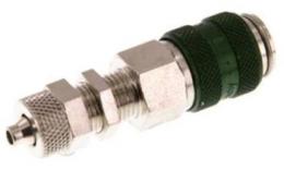 Snelkoppeling (groene schuifhuls) NW5 met schotdoorvoer en opsteekkoppeling, Messing vernickeld (MSV)