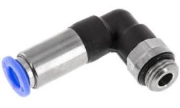 Knee push-in coupling with shut-off valve and throttle thread, self-sealing Knee push-in coupling with shut-off valve and throttle thread, self-sealing