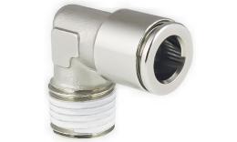 Knee push-in coupling fixed, tapered thread, Nickel-plated brass