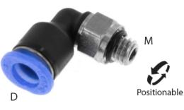 Knee push-in screw-in coupling O-ring, 6mm, M6, mini - dimensions Knee push-in screw-in coupling O-ring, 6mm, M6, mini - dimensions