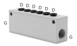 Bloque de distribución push-in, 6 x 4 mm - tamaño