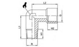 Dimensions 90 ° screw-in elbow with internal and external thread