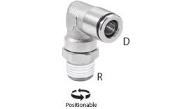Acoplamiento push-in de rodilla giratoria, rosca cónica - dimensiones