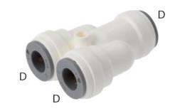 Acoplamientos en Y push-in, alimentos (métricos) - dimensiones Acoplamientos en Y push-in, alimentos (métricos) - dimensiones