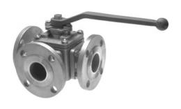 Stainless steel 3-way flange ball valves, full bore to 16 bar