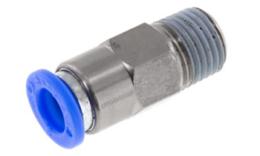 Straight push-in coupling with tapered thread and shut-off valve, self-shut-off Straight push-in coupling with tapered thread and shut-off valve, self-shut-off