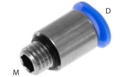 Rechte push-in inschroefkoppeling, 6mm, M7, O-ring, mini - afmetingen Rechte push-in inschroefkoppeling, 6mm, M7, O-ring, mini - afmetingen