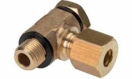 Knee-banjo compression fitting positionable with polymer seal