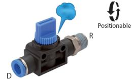 Válvulas de 3-2 vias com rosca externa e mangueira de rosca push-in - dimensões