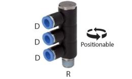 Knee banjo divider 3-pos conical thread - dimensions Knee banjo divider 3-pos conical thread - dimensions