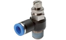 Knee speed control valves exhaust air regulating, tapered thread Knee speed control valves exhaust air regulating, tapered thread