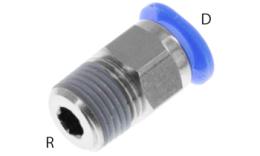 Rechte push-in inschroefkoppeling, 6mm, conische draad, mini - afmetingen