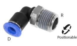 Raccordo a vite a ginocchio push-in filettatura conica, 4mm, R 1-8'', mini - dimensioni Raccordo a vite a ginocchio push-in filettatura conica, 4mm, R 1-8'', mini - dimensioni