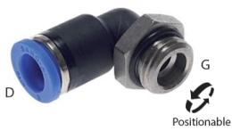 Knee push-in screw-in coupling short O-ring - dimensions