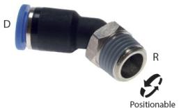 Raccordo a vite a ginocchio push-in filettatura conica a 45 gradi - dimensioni