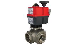 Edelstahl-3-Wege-Kugelventil mit elektrischem Aktuator bis zu 63 bar Edelstahl-3-Wege-Kugelventil mit elektrischem Aktuator bis zu 63 bar