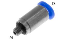 Rechte push-in inschroefkoppeling, 3mm, M3, mini - afmetingen