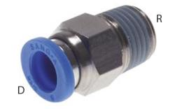 Straight screw-in coupling with conical thread - dimensions