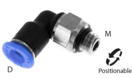 Knie push-in inschroefkoppeling O-ring, 4mm, M6, mini - afmetingen Knie push-in inschroefkoppeling O-ring, 4mm, M6, mini - afmetingen