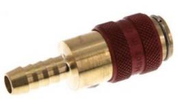 Quick coupling (red sliding sleeve) NW5 with hose pillar, brass (MS)