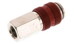 Quick coupling (red sliding sleeve) NW5 with inner thread, brass nickel -plated (MSV)
