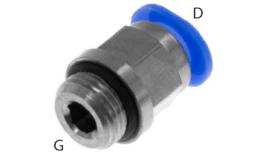 Rechte push-in inschroefkoppeling, 6mm, met O-ring, mini - afmetingen