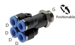 O-ring aparafusado do distribuidor Y de 4 pontos - dimensões