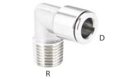 RVS push-in fitting knie inschroef, vast - afmetingen