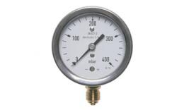 Pressure gauge with vertical capsule spring, overloading up to 10 times, robust, mbar