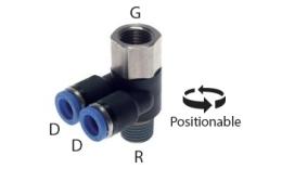 Knee Y screw-in screw-on coupling with conical thread - dimensions