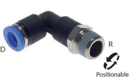 Knee push-in screw-in coupling long tapered thread - dimensions