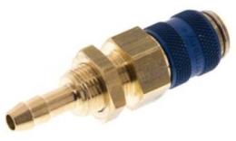 Quick coupling (blue sliding sleeve) NW5 with shot pass and hose pillar, brass (MS)