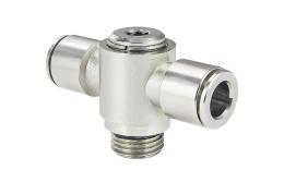 T push-in screw-in coupling with double banjo bolt, Nickel-plated brass