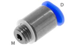 Złączka wkręcana wciskana prosta, 3mm, M6 x 0,75, przyłącze z gwintem drobnozwojnym, mini - wymiary Złączka wkręcana wciskana prosta, 3mm, M6 x 0,75, przyłącze z gwintem drobnozwojnym, mini - wymiary