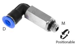 Knie-Steck-Einschraubkupplung lang mit O-Ring, 4mm, M6, mini - Abmessungen