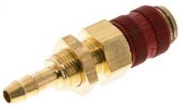 Quick coupling (red sliding sleeve) NW5 with shot pass and hose pillar, brass (MS)