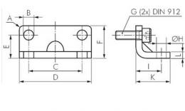 Tekening voetbevestiging 12-25 compacte cilinder