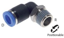 Knee push-in screw-in coupling tapered thread - dimensions