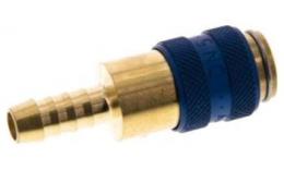 Quick coupling (blue sliding sleeve) NW5 with hose pillar, brass (MS)