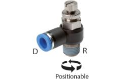 Knee speed control valves exhaust air regulating, conical thread - dimensions Knee speed control valves exhaust air regulating, conical thread - dimensions