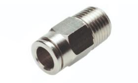 Push-in straight coupling with conical thread
